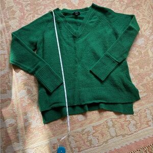 J. Crew Emerald V-Neck Wool Blend Hi-lo Sweater, Size: L